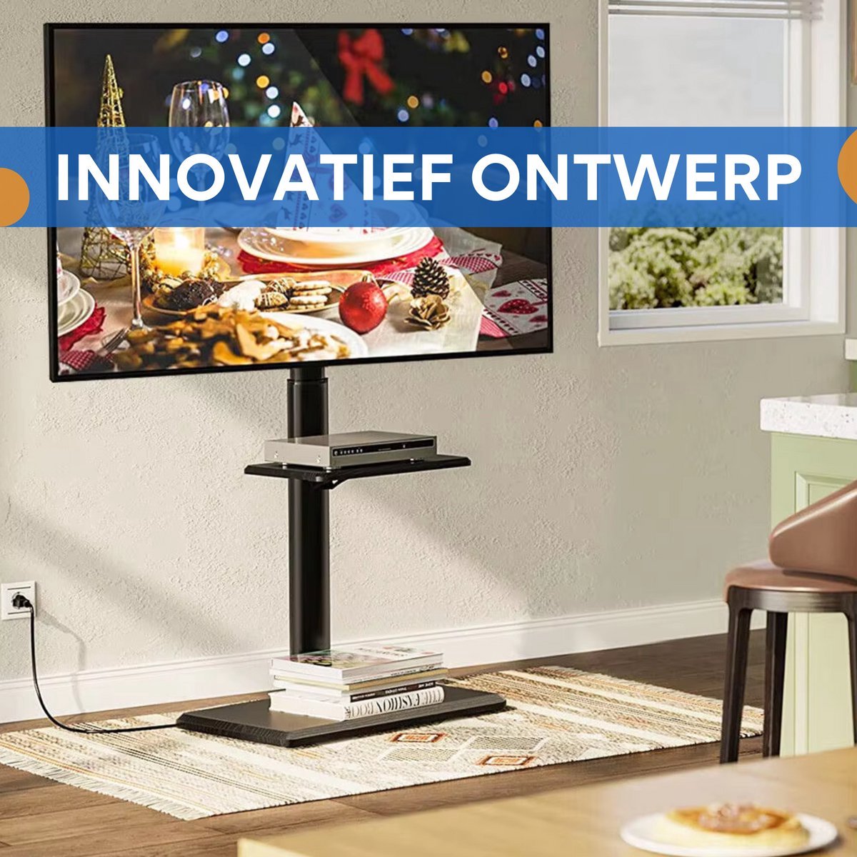 Universele TV vloerstandaard Vaylen - Voor 32"-65" inch - Standaard universeel - In hoogte Verstelbaar - Zwart