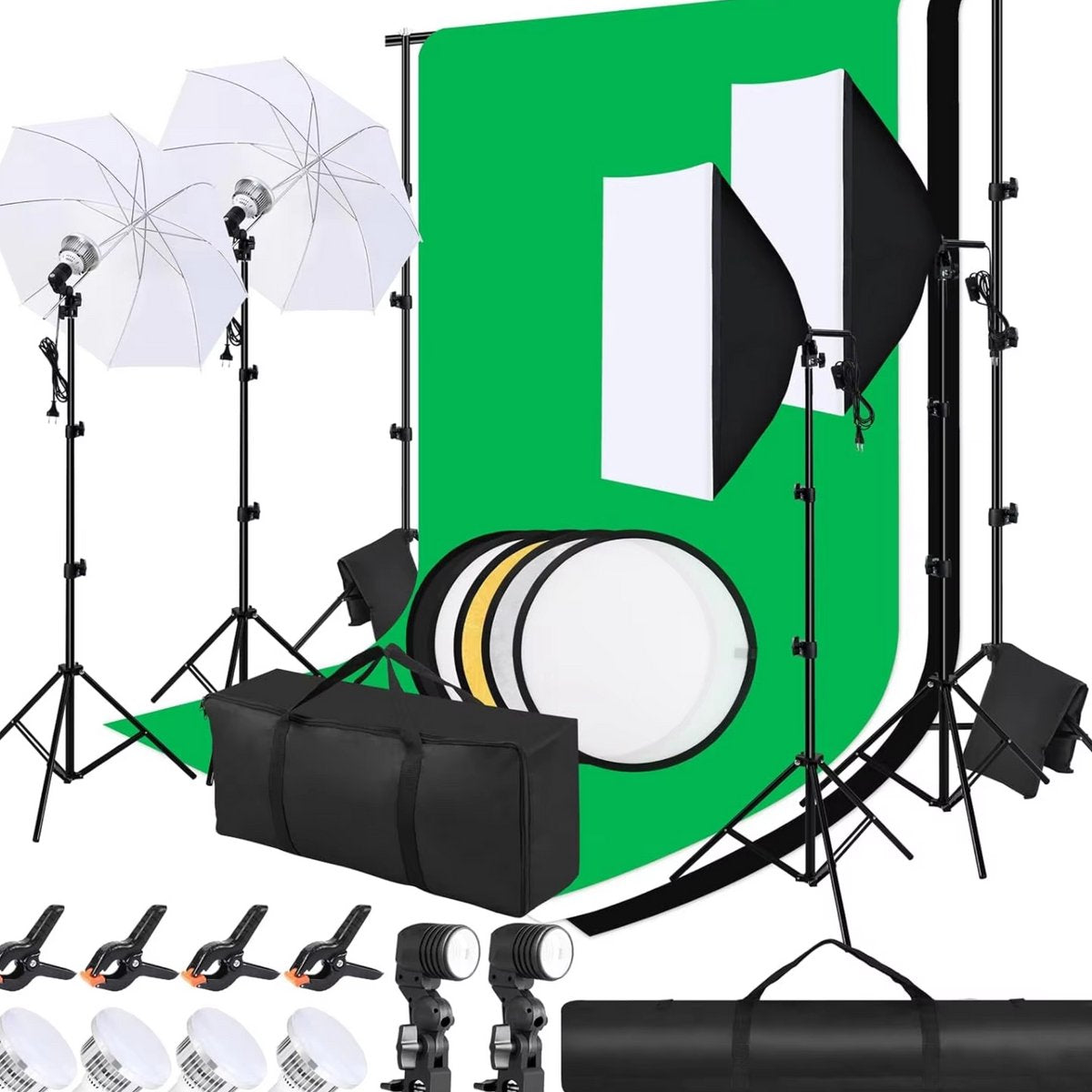 Fotostudio set - Softbox - Studiolamp - Fotobox - Studiolamp - Greenscreen met achtergrond systeem - Statief - 300x200cm