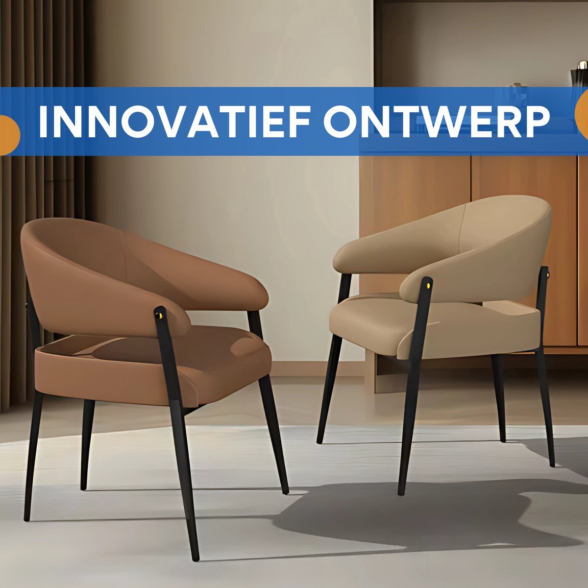 Keukenstoelen Valora - Luxe Keukenstoelen - Set van 2 - Microvezelleer Eetkamerstoelen met Gestoffeerde Zitting - Voor Restaurant, Hotel of Kantoor