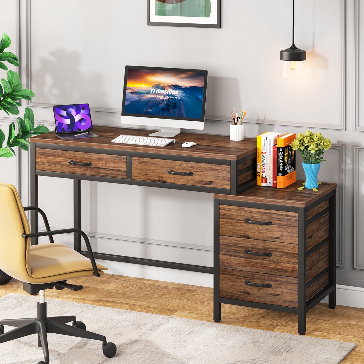 Computerbureau Duvia - Met 3 lades - 150cm - Bruin - Bureau - Voor thuis of werk en meer