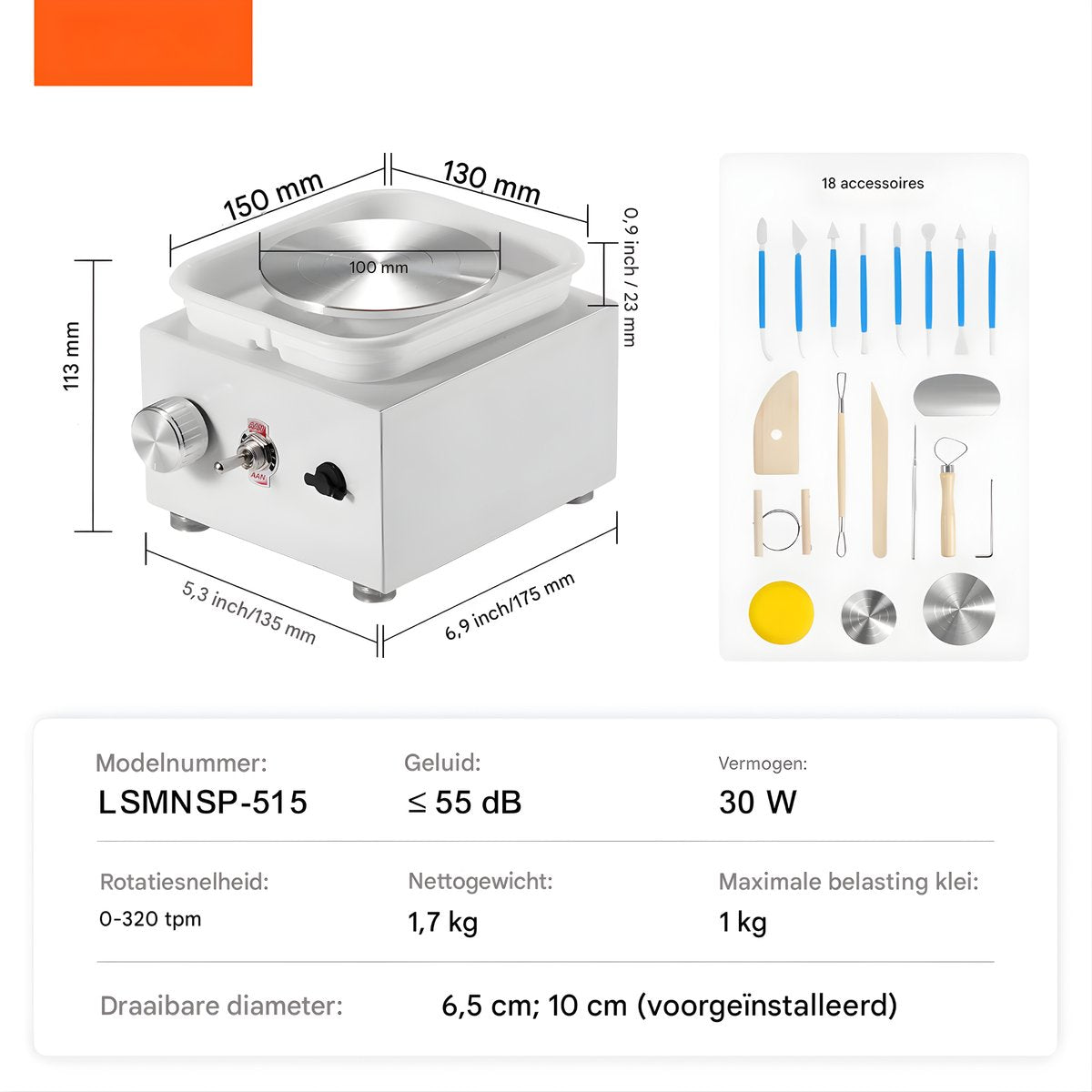 Elektrisch Mini Aardewerkdraaiwiel – Draaischijf - Pottenbakkersschijf - Voor Thuis & DIY – Wit