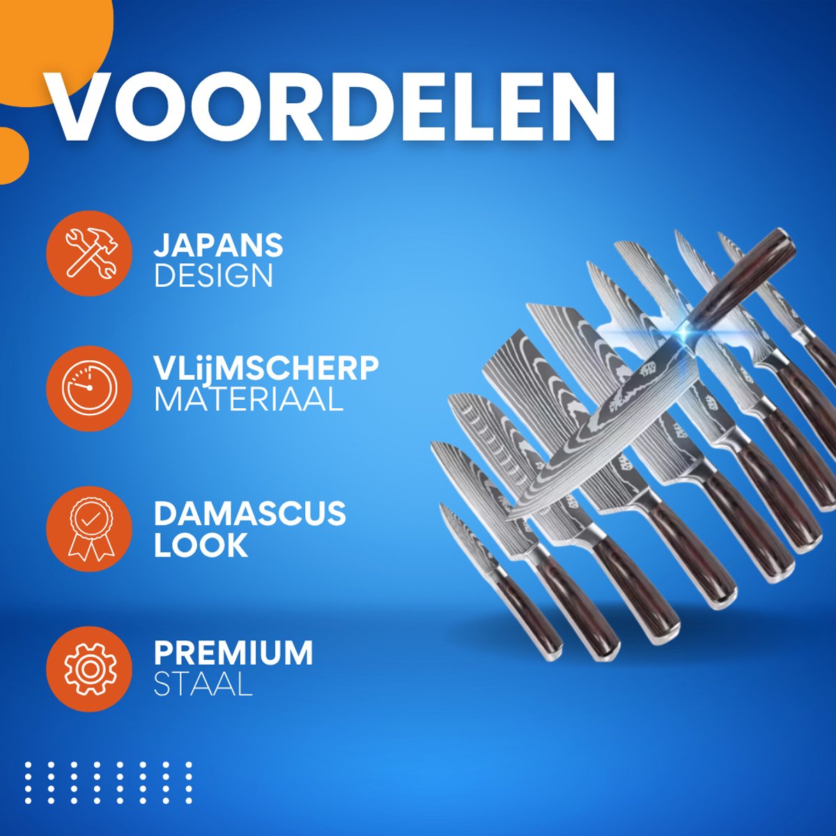 8-delige Japanse keukenmessen set - koksmessenset - Messenset - Keukenmessen - Voor koken en snijden - Laser Damascus patroon, hoogwaardig RVS koksmes - Scherp fruit- en snijmes
