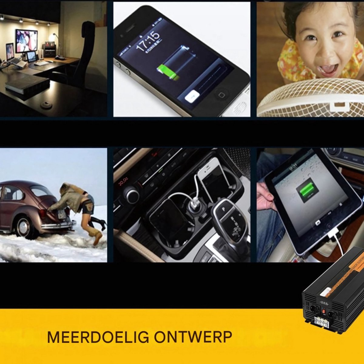 Mobiele Transformator - Omvormer - DC 24V naar AC 230V - 5000W met Oplader - 10000W Piekvermogen - Zwart