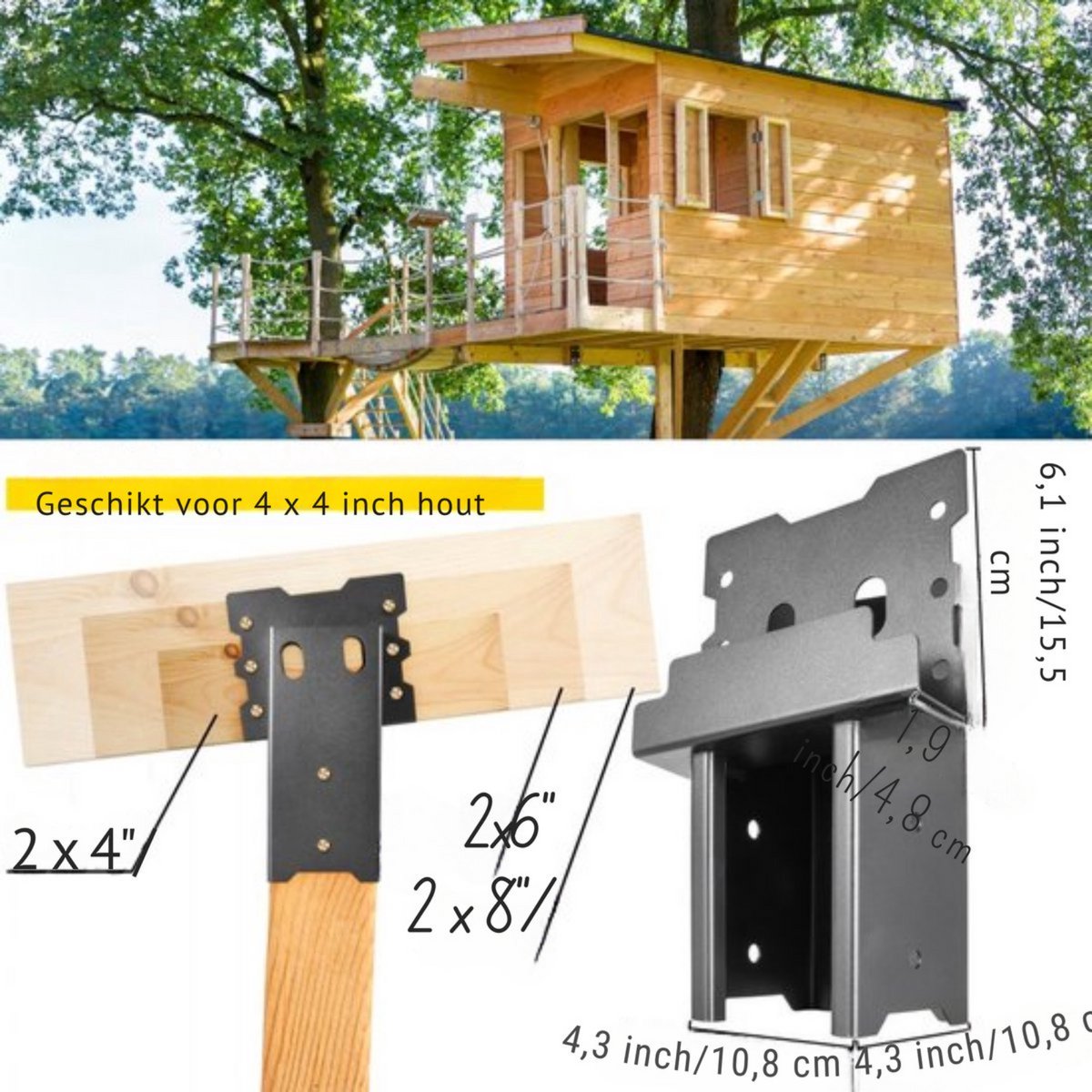 Herten Beugels - 8x 4x4 - Stalen Boomhut Montagebeugels