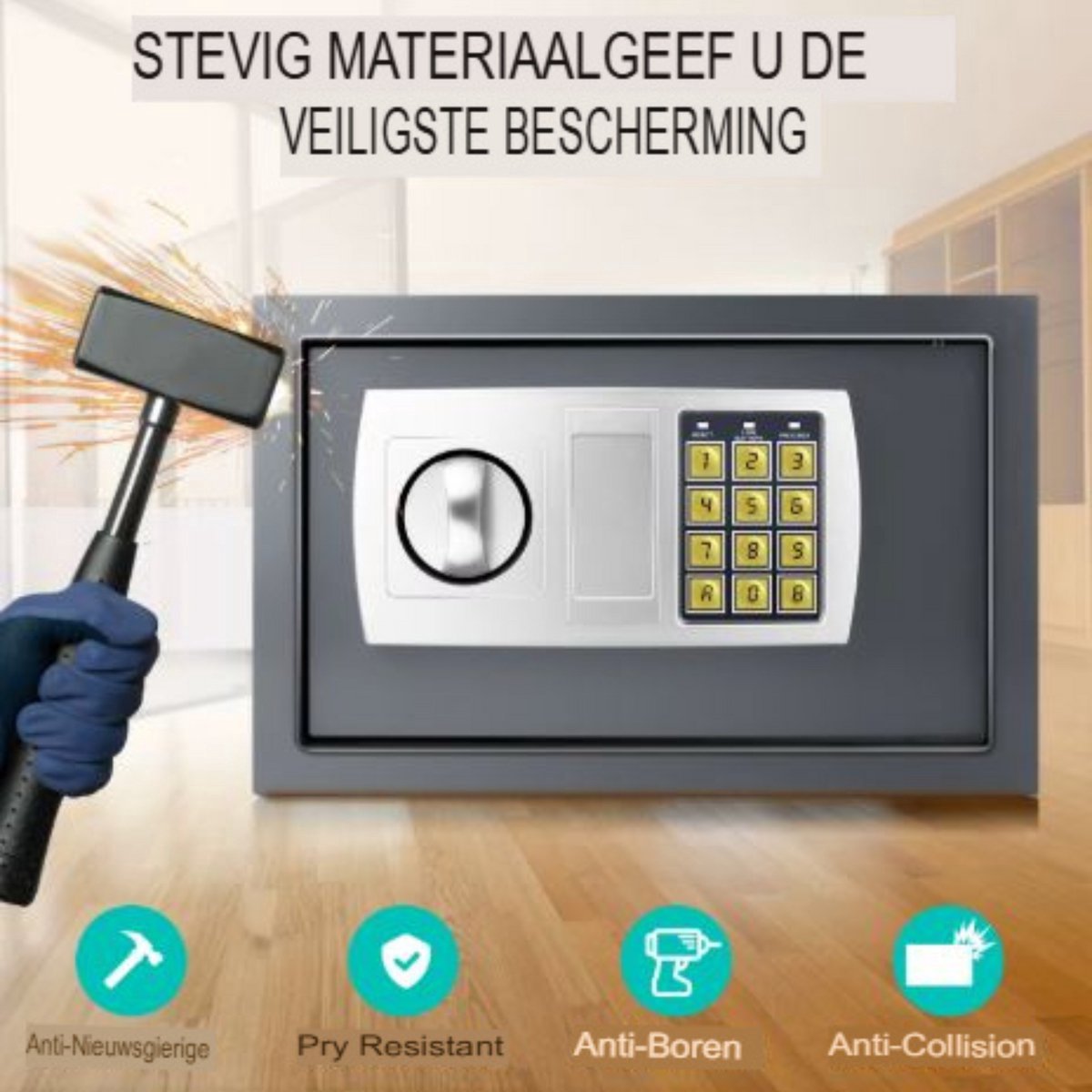 Digitale Stalen Beveiligingskluis Zentario - 4,6L - Commerciële Kluis - Elektronische Beveiliging - 2 Sleutels - Thuiskantoor