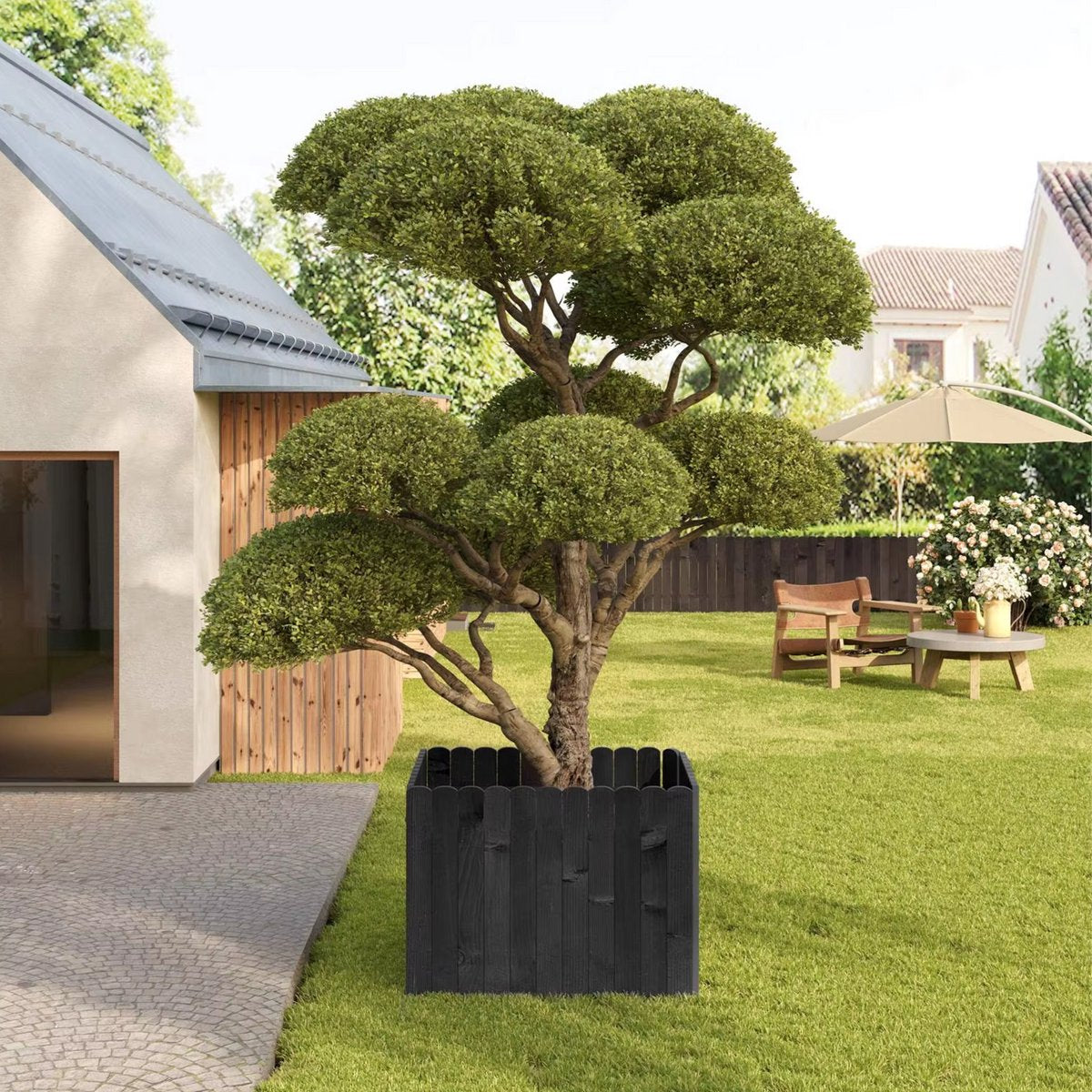 Tuin Gras Gazon Rand - Flexibele Houten Border voor Tuinhek - Tuinafboording voor Outdoor Landschap & Tuindecoratie - 203x20x1.4cm Zwart