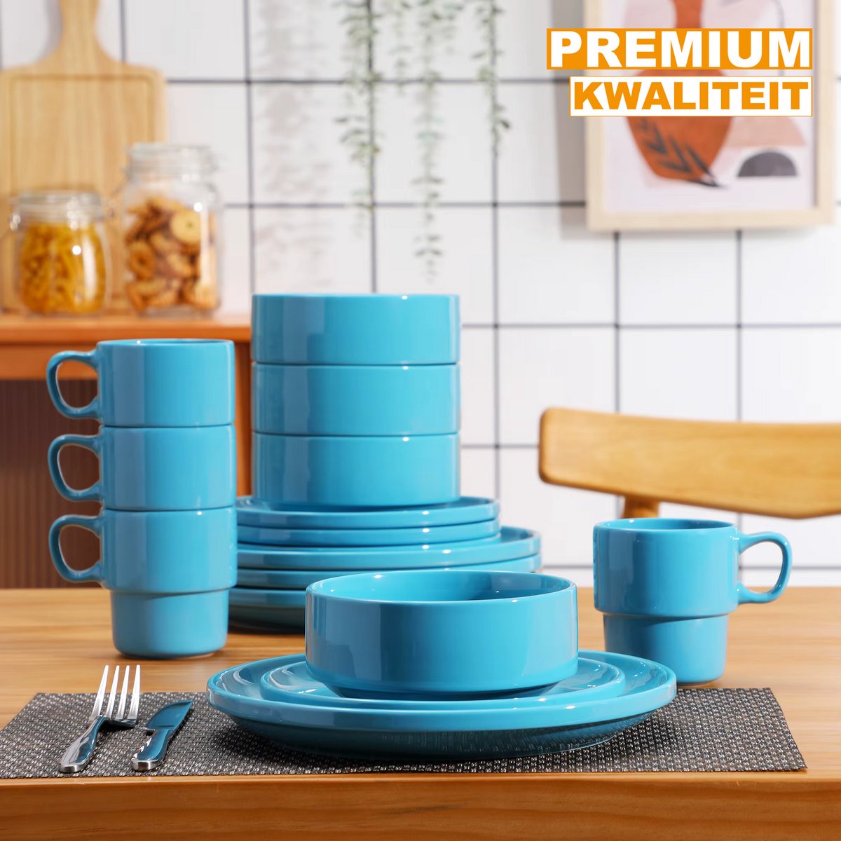 Vittoria Serviesset - 48 delig - 12 persoons - Baby blauw - Dinerborden - Bordenset - Diepe borden - Ontbijtborden - Servies - Keukenservies