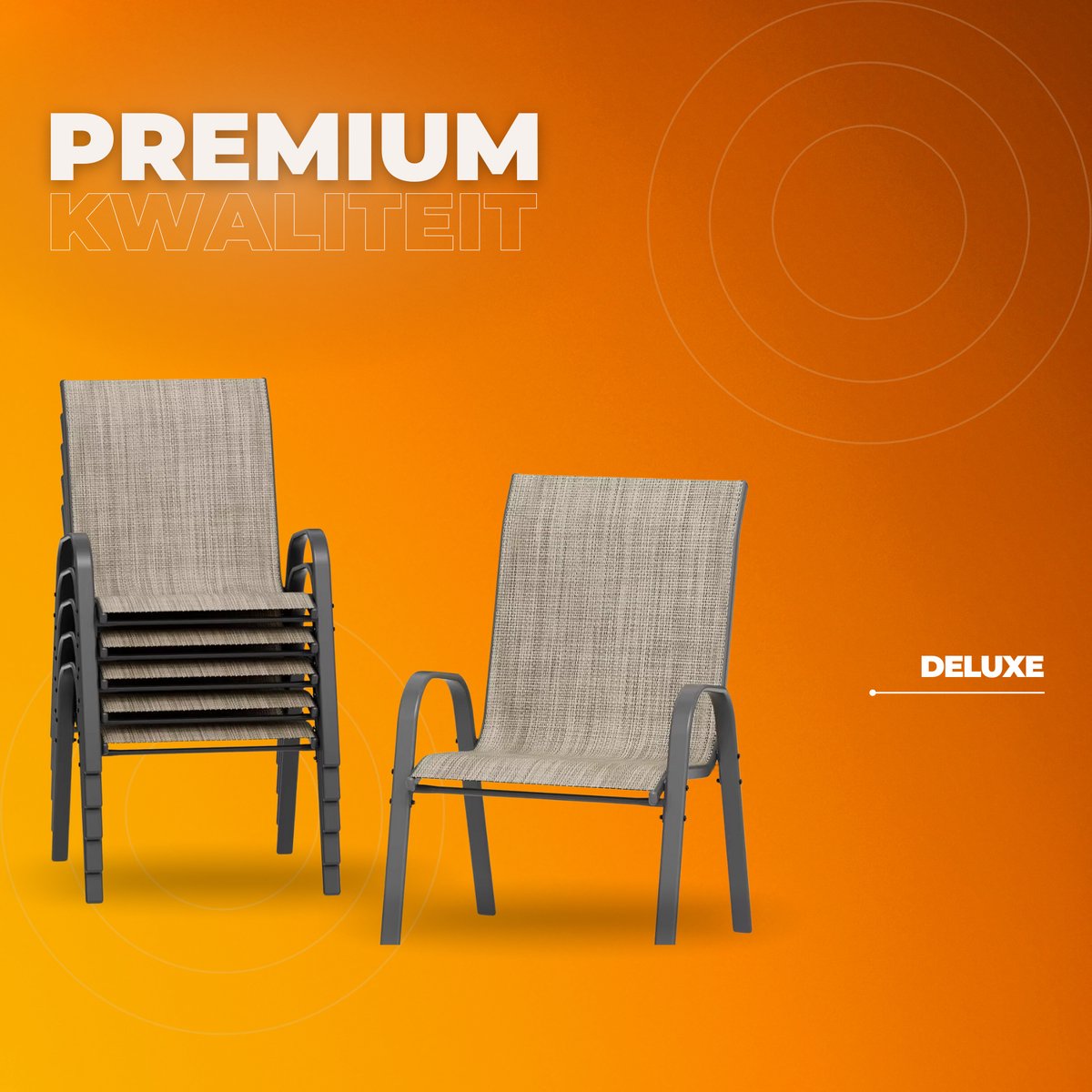 Tuinstoelen voor Buiten - Tuinstoelen met Teslin-stof Flex Comfort Materiaal en Staal-Ijzeren Frame, Hoge Rugleuning - Bruin - 6 stuks