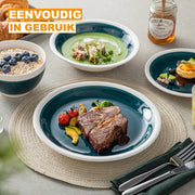 Verdano Serviesset - 32 delig - 8 persoons - Donkergroen/Witte rand - Dinerborden - Bordenset - Diepe borden - Ontbijtborden - Servies - Keukenservies