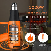 Warmtepistool Deluxe - 2000W Professionele Dubbele Temperatuurinstellingen 60℃-600℃ - Snelle Heteluchtpistoolset met 4 Nozzles
