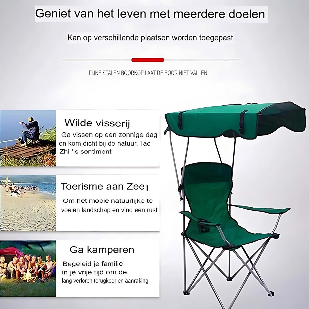 Opvouwbare campingstoel - Met luifel - Strandstoel - Vissen - Met bekerhouder, luifel en draagtas