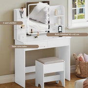 Witte Kaptafel met LED Spiegel - Verstelbare Helderheid & 2 USB Poorten - Moderne Make-up Tafel voor Slaapkamer