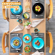 Lustré Serviesset - 16 delig - 4 persoons - 2 kleuren blauw - Dinerborden - Bordenset - Diepe borden - Ontbijtborden - Servies - Keukenservies