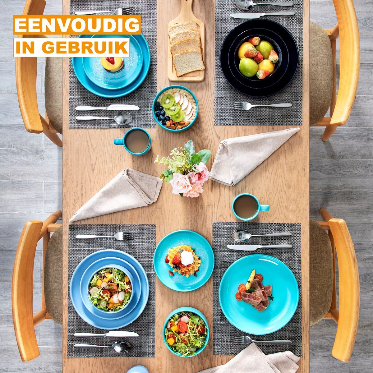 Lustré Serviesset - 16 delig - 4 persoons - 2 kleuren blauw - Dinerborden - Bordenset - Diepe borden - Ontbijtborden - Servies - Keukenservies