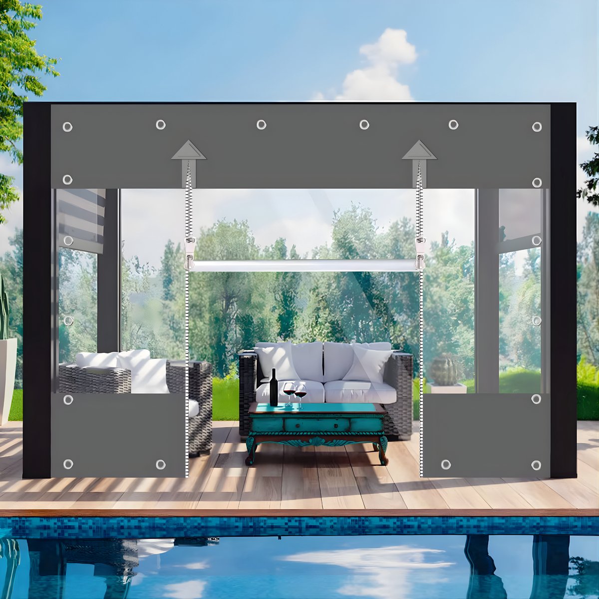 Zeildoek 240x300cm - Verranda - Dekzeil - Overkapping - Voor Terras, Pergola & Tuinhuis - Waterdicht - Wind - Donkergrijs