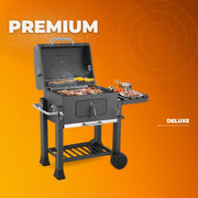 Barbecuewagen Tavien - Houtskoolbarbecue - BBQ - Smoker XXL - Houtskoolgrill - Met Wielen, Roestvrijstalen Handgreep - Perfect voor Buitenterras, Tuin en Achtertuin