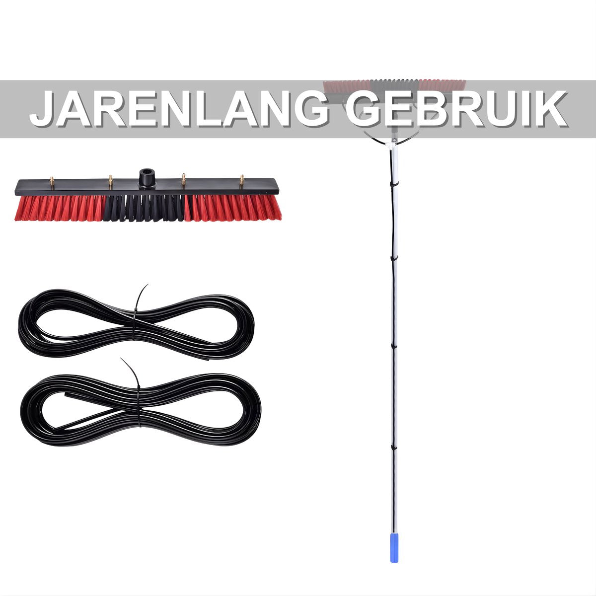 Reinigingsborstel - Voor zonnepanelen en glazen daken - Verstelbare, uitschuifbare glazenborstel - 12 m