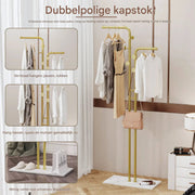 Elegante kledingrek - Goud - Met kledingroede voor hal, slaapkamer of woonkamer - 2 Kledingstangen
