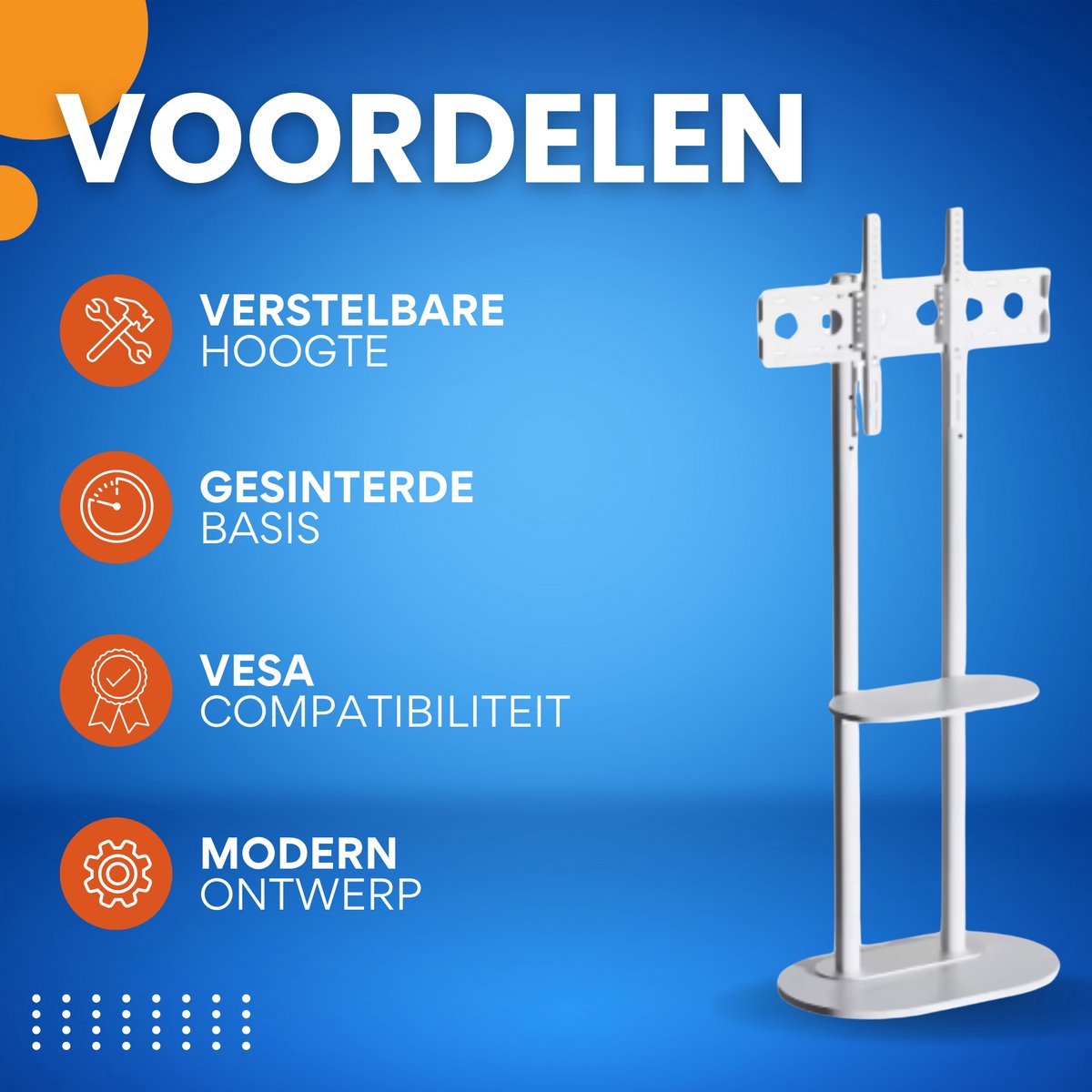 TV vloerstandaard Luxe Opulence - 40-75 inch - Wit - Standaard beugel - Staand - Robuust - In hoogte verstelbaar - 40KG