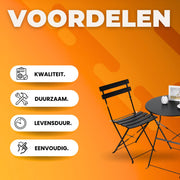 Bistroset 2 persoons - Metaal - Tuinset - Met bistrostoeltjes - 3-delig - Tuintafel - Zwart