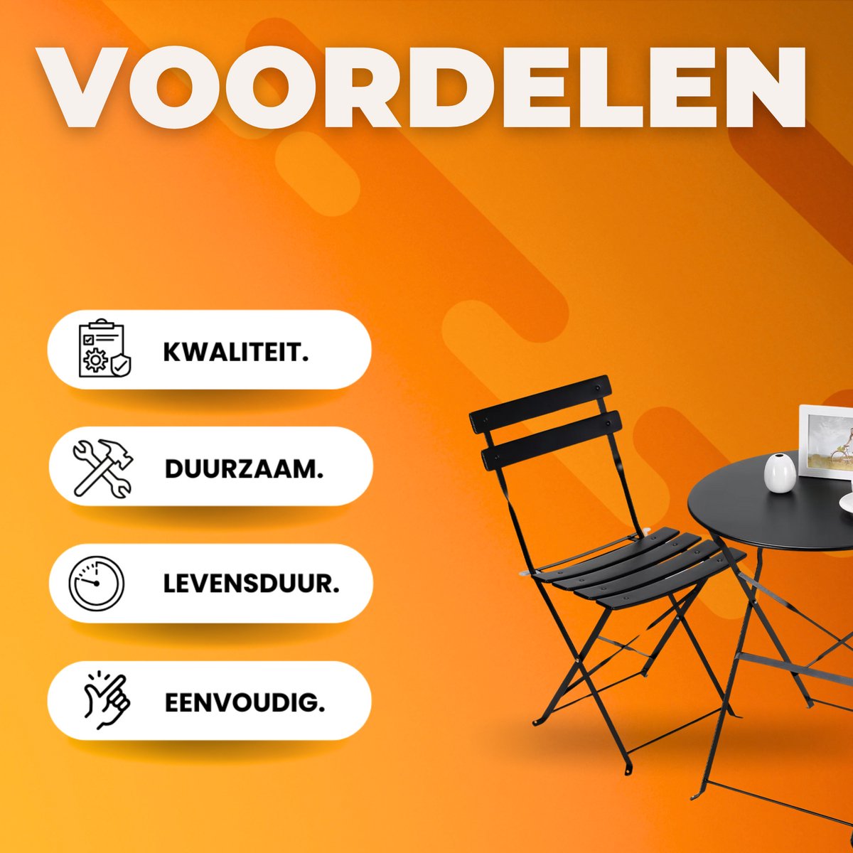 Bistroset 2 persoons - Metaal - Tuinset - Met bistrostoeltjes - 3-delig - Tuintafel - Zwart