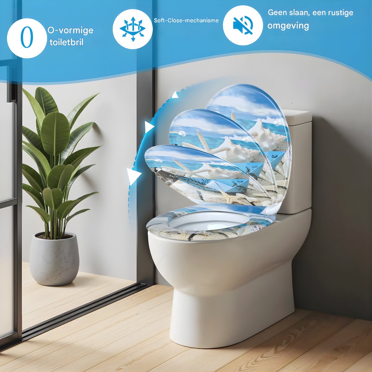WC-bril - Toiletbril – Voor Toilet & Badkamer – Soft-Close - Zee motief