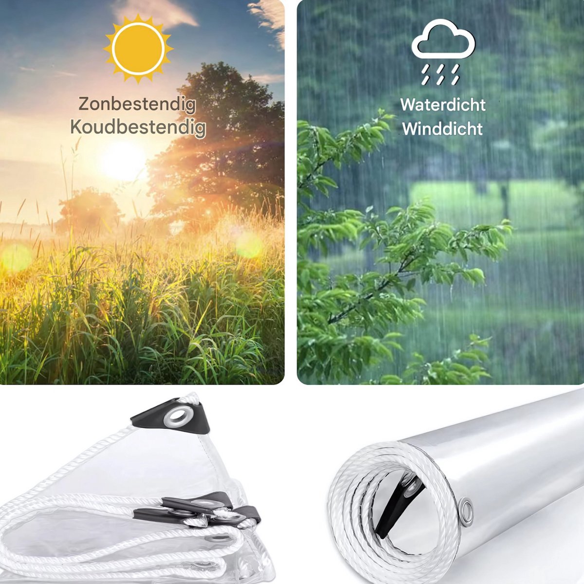 Transparant PVC-zeildoek Vortex - Waterdicht - Met oogjes - Weerbestendig - Zeil voor tuinmeubels of veranda - 200x500cm