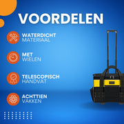 Gereedschapstrolley - Gereedschapswagen - Koffer - Waterdicht met wielen - 18 vakken