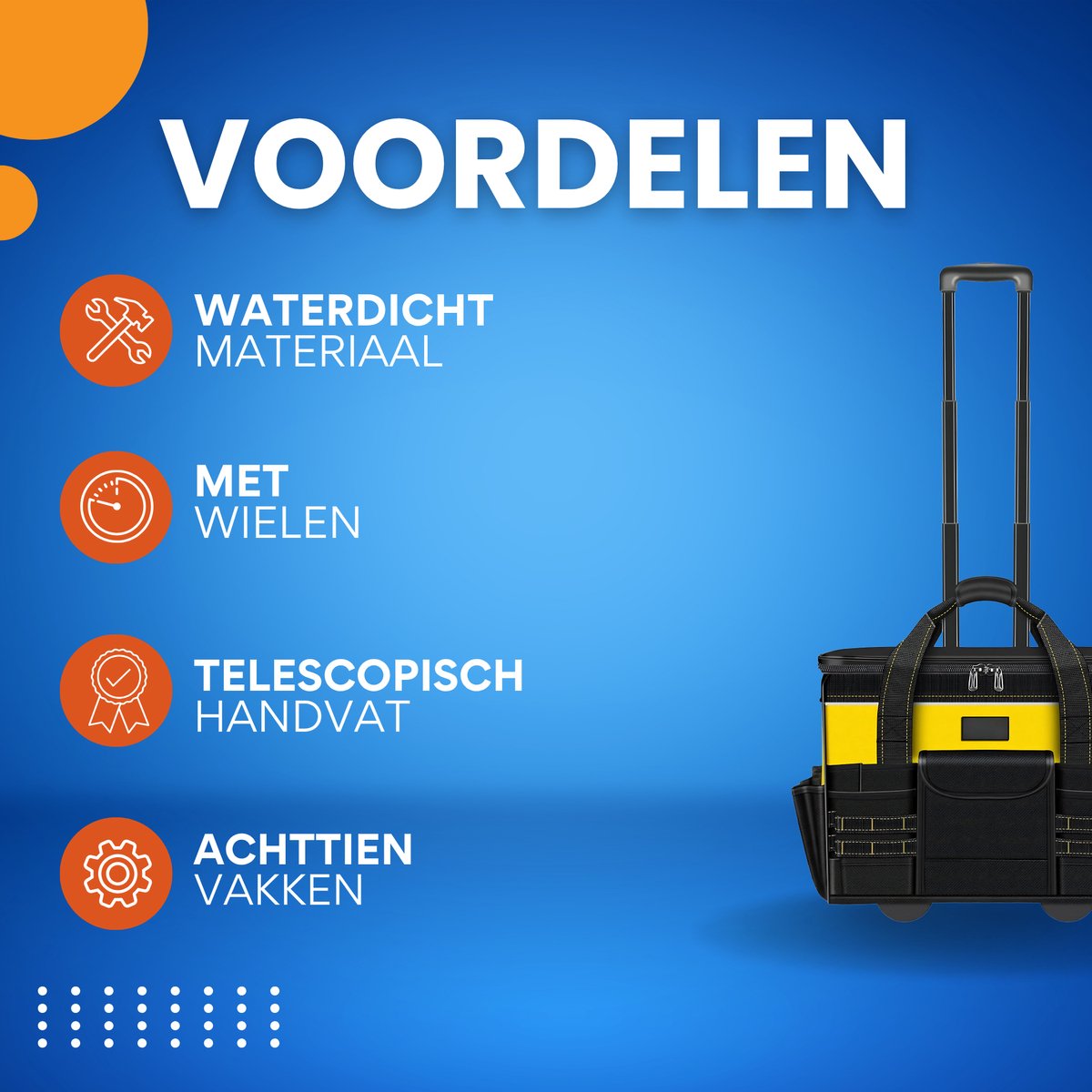 Gereedschapstrolley - Gereedschapswagen - Koffer - Waterdicht met wielen - 18 vakken