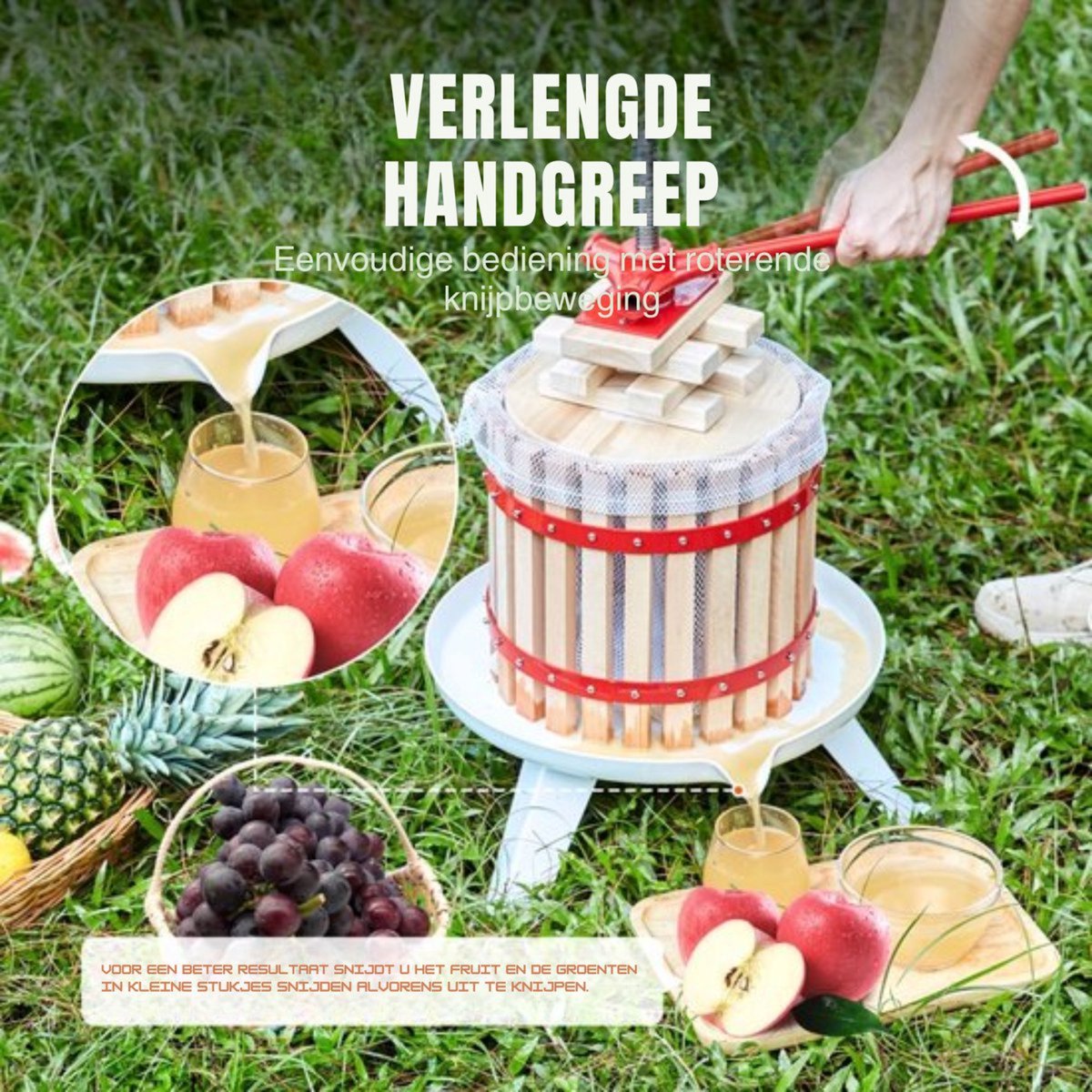 Fruitpers - 11L - RVS Handmatige Fruitpers - Druivenpers - Wijnpers - Met hendel