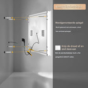 Badkamerspiegel Grandiose - Met bluetooth en verlichting - 80cm - Voor Badkamer, Make-up & Wandmontage - Dimbaar licht - Muziek - Vierkant