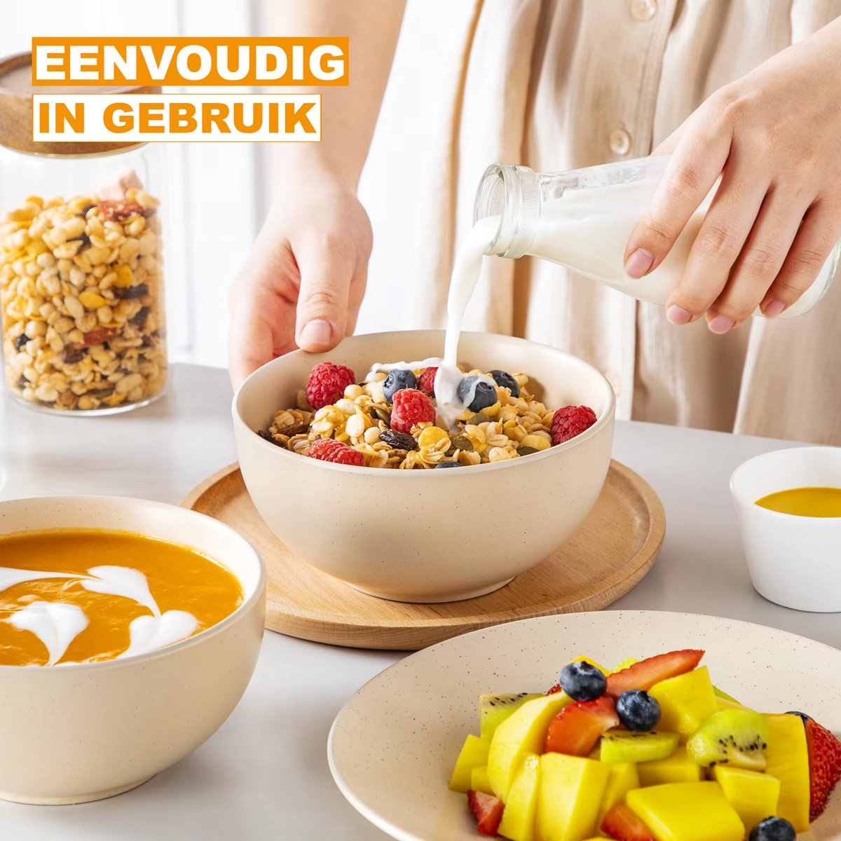Tida Serviesset - 24 delig - 8 personen- Beige - Dinerborden - Bordenset - Diepe borden - 1200ML - Ontbijtborden - Servies - Keukenservies