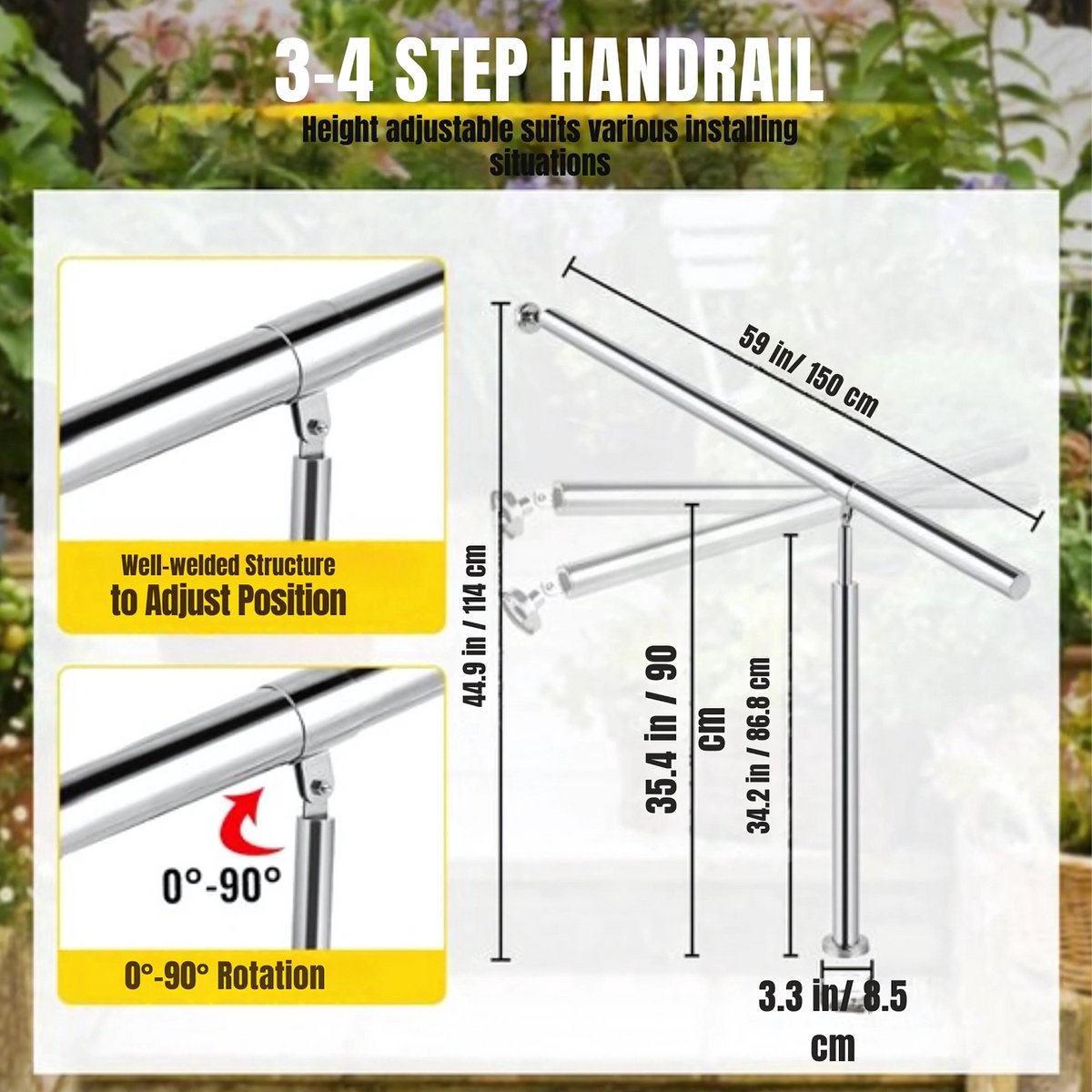 Trapleuning - 150cm - Balustrade voor 1-2 tredens - Houders - Leuningen voor Trappen - Staal - Met trapleuninghouders
