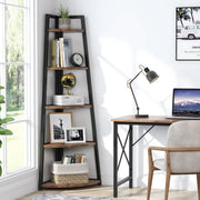 Hoekkast Larevo - Vakkenkast 180cm - Boekenrek Hoekmeubel - Opbergrek 5 Lagen - Zwart en Bruin
