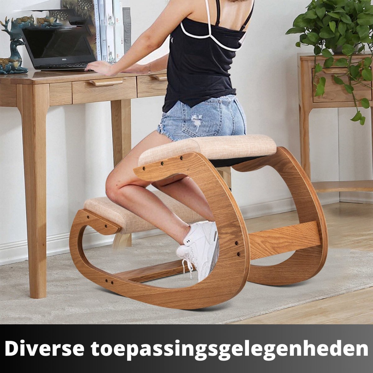 Happyment Ergonomische Kniestoel - Ergochair - Comfortabele Kniestoel Met Dikke Kniekussens - Werkkruk En Bureaustoel - Licht Bruin