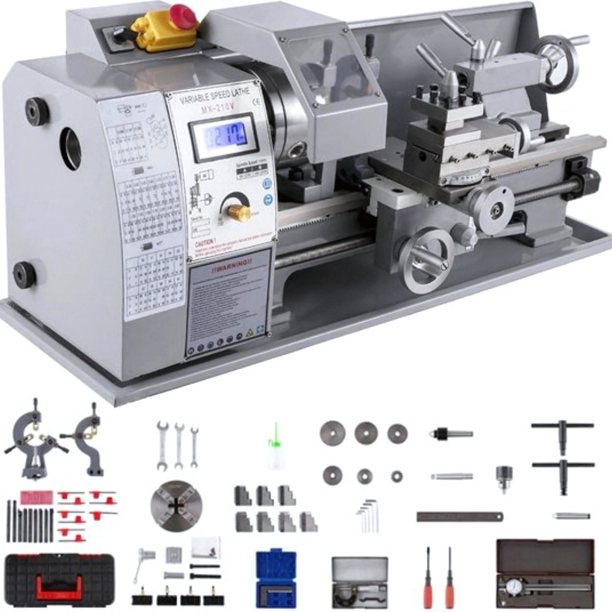 Precisie Metaal Draaibank – Mini Draaibank met 9 Frezen & 2 Klauwplaten – Voor Hobby en Werkplaats