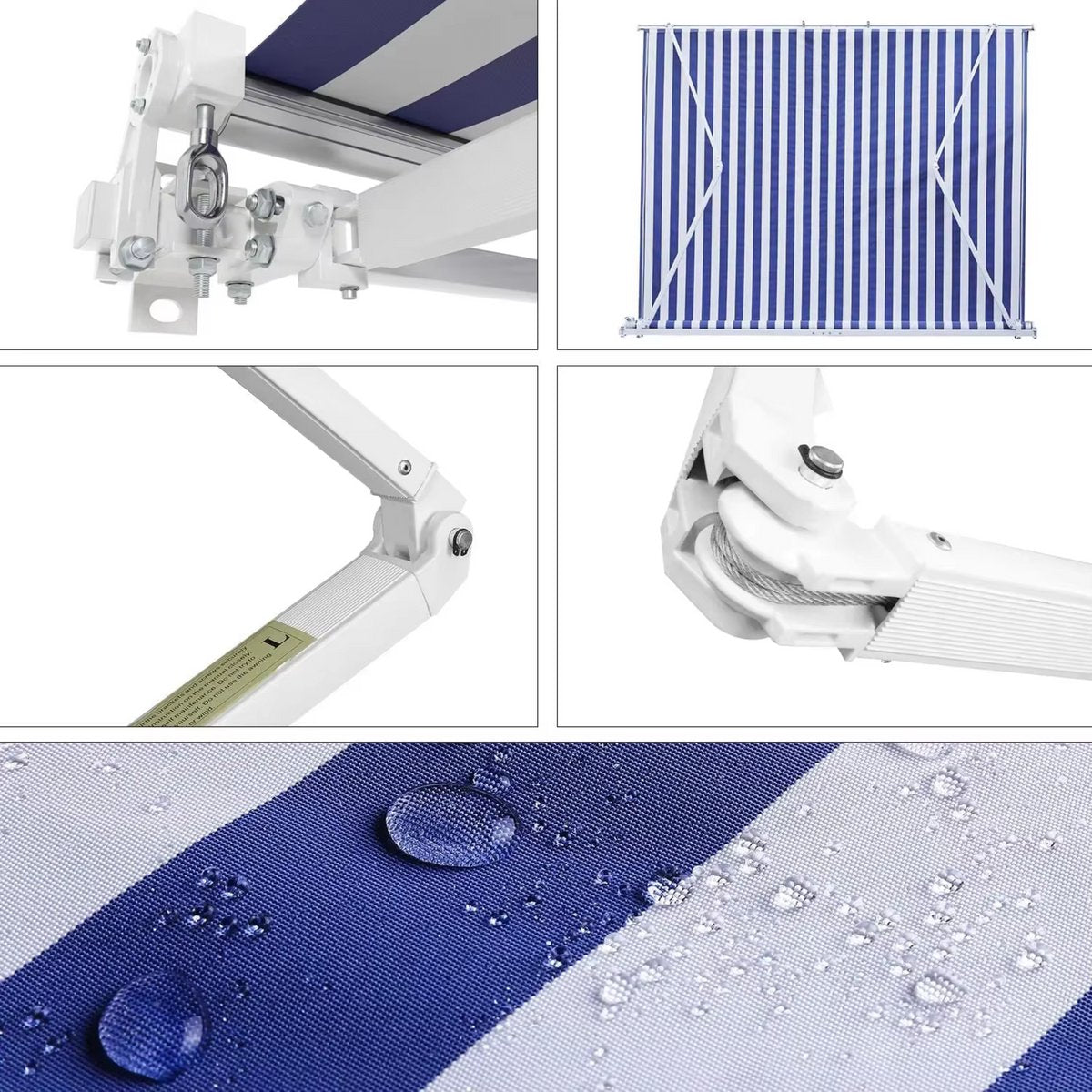 Terras zonnescherm handmatig - Met opbouw frame - Zonneluifel - Balkon of tuin - 300x250cm - UV50+ - Blauw - Met arm - Polyester doek
