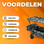 Opvouwbare bolderkar XL - 262L - Opvouwbaar tuinwagen - Met duwstang - Voor buitengebruik - Met verwijderbare luifel en 115 kg capaciteit - All terrain - Camo
