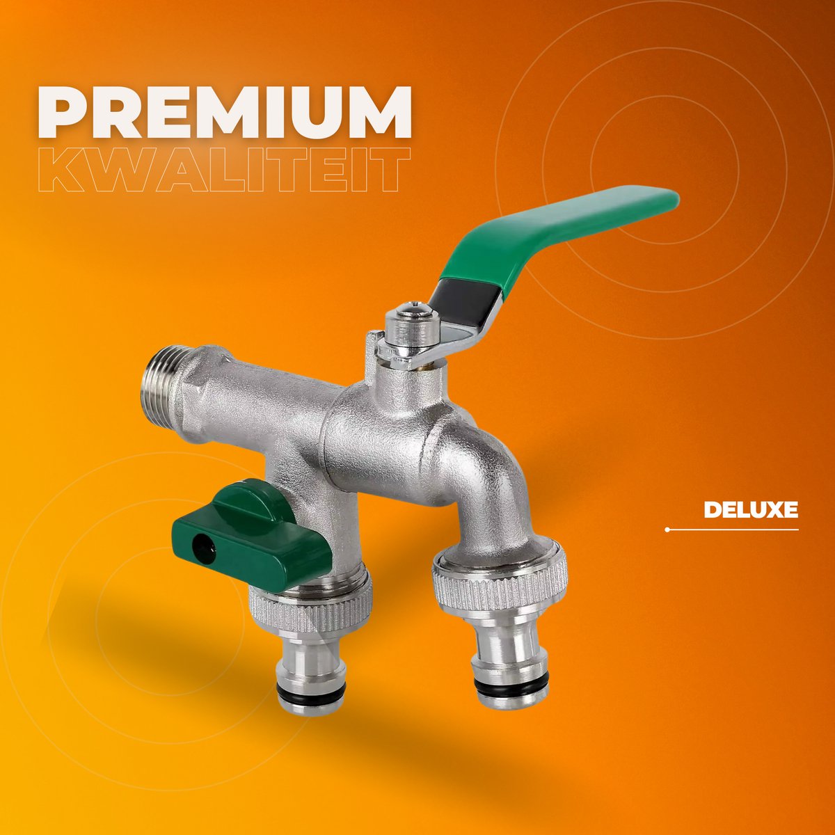 Kogelkraan - Dubbele Aansluiting Tankadapter - Kogeluitlaat - Kraanafvoeradapter voor Algemene Tonnen en Regenwatercontainers - Messing Kraanklep met Kogelkraan