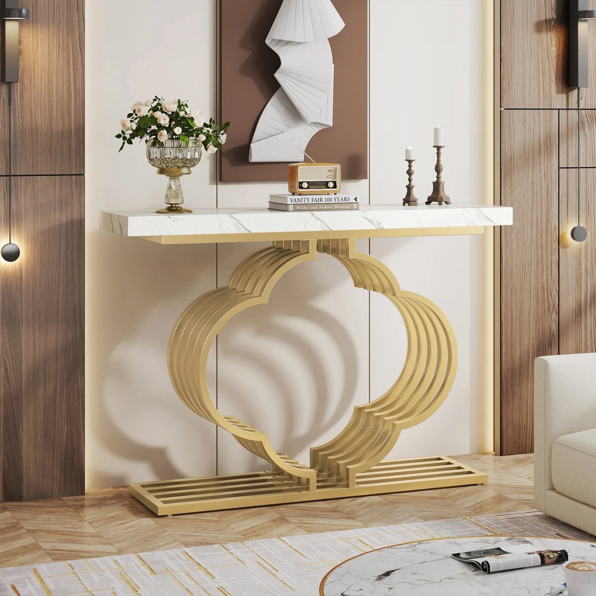 Console tafel Cloudy - Goud - Wandtafel - Sidetafel - Dressoir - Hout- Haltafel - Woonkamer of hal - 100cm