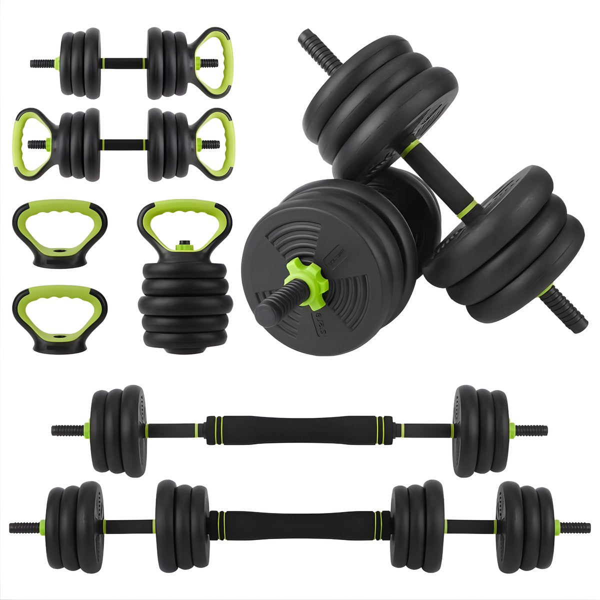 Verstelbare Halterset - Haltergrepen - Verstelbare dumbbells - Voor Thuisgym & Fitnessoefeningen - Dumbbell, Halter, Kettlebell & Push-Up Set - Multifunctioneel Trainingsgewicht - 20kg