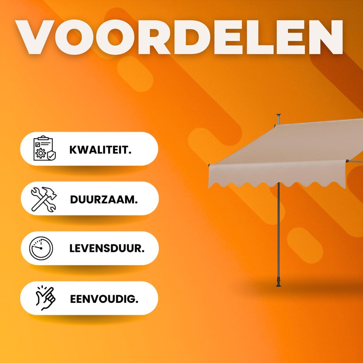 Luifel Balkon Tavien - Luifelklem voor Tuin en Zonbescherming - Intrekbare, UV-bestendige Luifel zonder Boren - 2x1,2m - Khaki