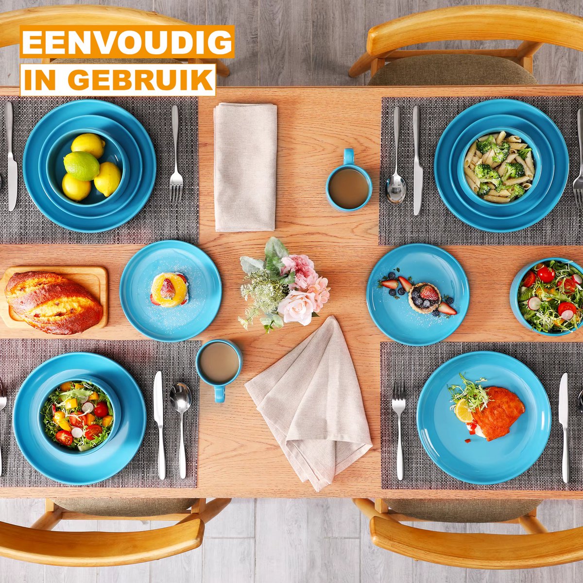 Vittoria Serviesset - 48 delig - 12 persoons - Baby blauw - Dinerborden - Bordenset - Diepe borden - Ontbijtborden - Servies - Keukenservies