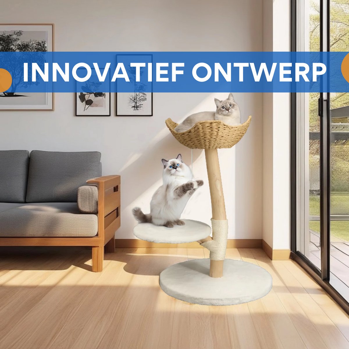 Moderne krabpaal - Voor katten - Tower met speelbal en zacht Kussen - Massief Hout