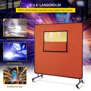 Lasscherm - Rood frame - Lasbeschermingsgordijn - Lasgordijn - Lasdeken - Slijpscherm - Beschermingsgordijn vinyl - 180X180 - Vlamvertragend