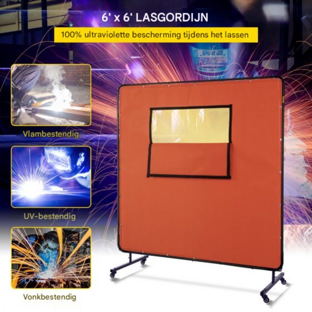 Lasscherm - Rood frame - Lasbeschermingsgordijn - Lasgordijn - Lasdeken - Slijpscherm - Beschermingsgordijn vinyl - 180X180 - Vlamvertragend
