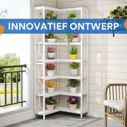 Hoek boekenkast met 7 Lagen - Hoekkast - Wit - Hoekrek - Voor Woonkamer, Slaapkamer of Kantoor