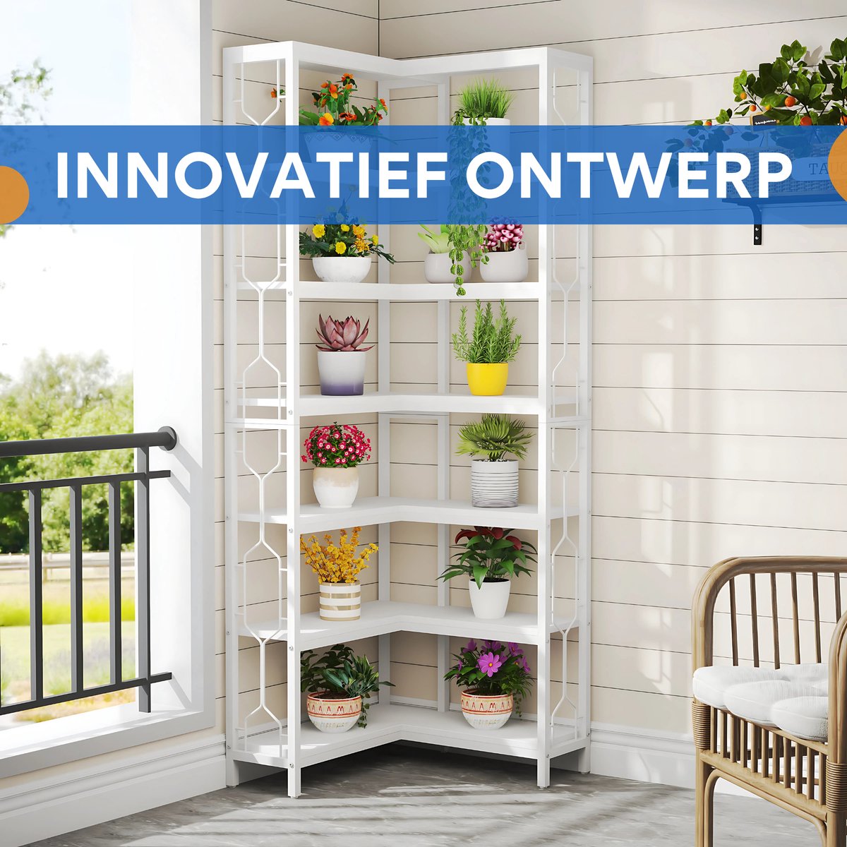 Hoek boekenkast met 7 Lagen - Hoekkast - Wit - Hoekrek - Voor Woonkamer, Slaapkamer of Kantoor
