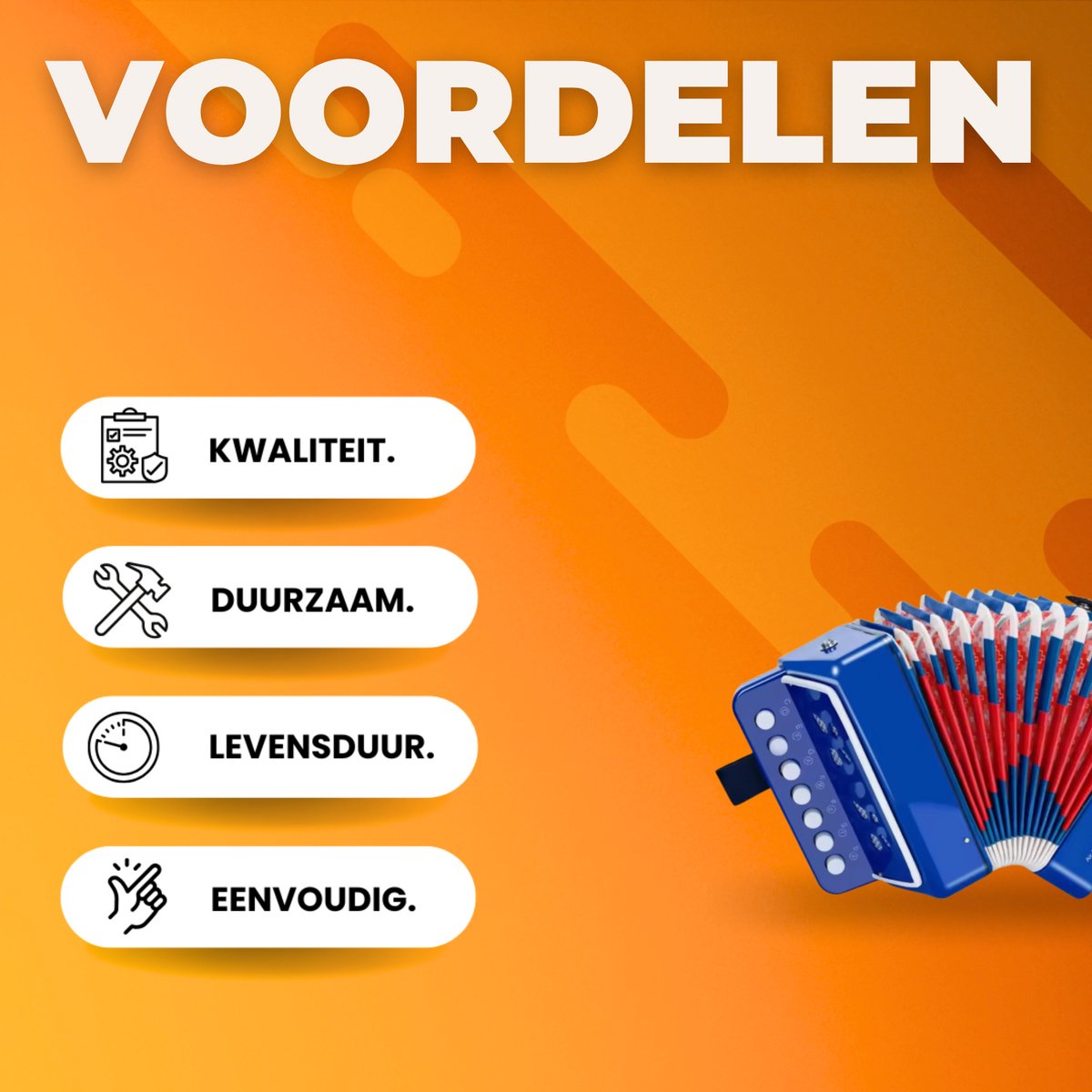 Kinderaccordeon - Speelgoedinstrument - Muziekinstrument voor kinderen - 2-Bass - 7 Noten - Blauw