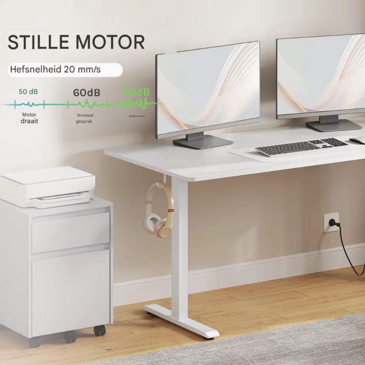 Elektrisch Sta-Bureau - Voor Thuiswerken of Kantoor - Ergonomisch In Hoogte Verstelbaar Werkbureau met USB-Oplaadpoort en Geheugenfunctie - Color: 160x75cm white